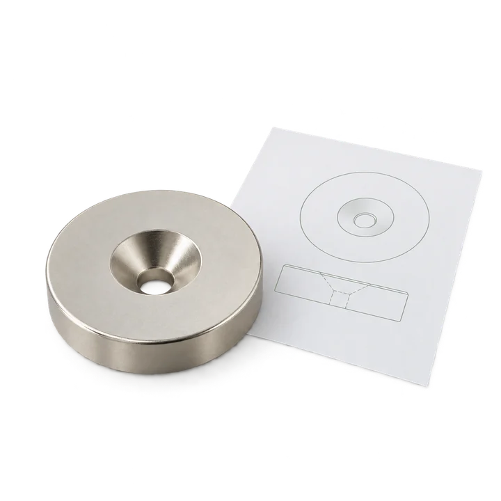 AI-generated countersunk magnet and drawing preparation concept without dimensions