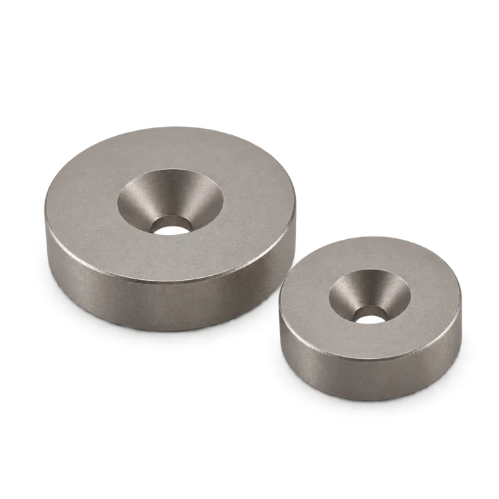 AI-generated matte grey countersunk magnet geometry for a SmCo inquiry